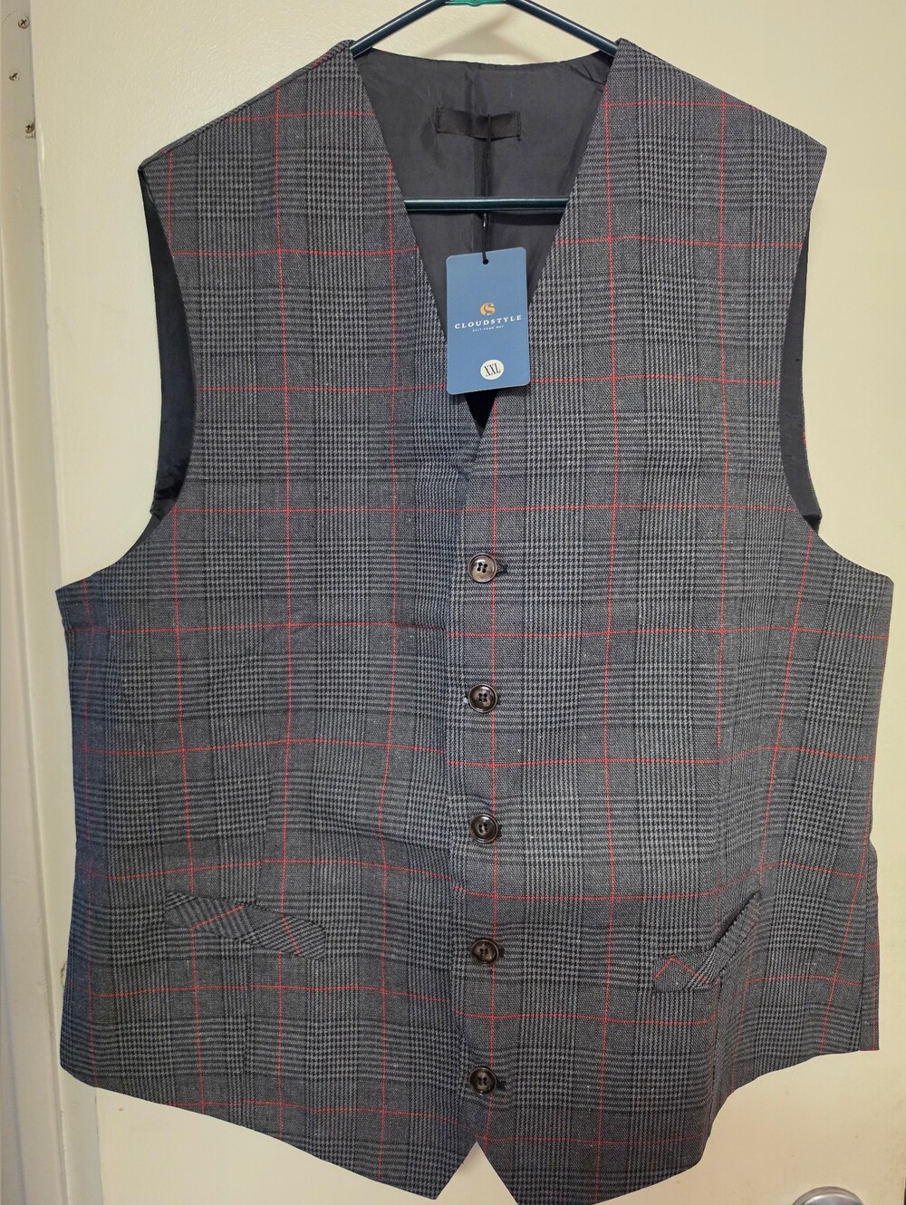 Men's Vintage Suit Vest Plaid Tweed Casual Waistcoat